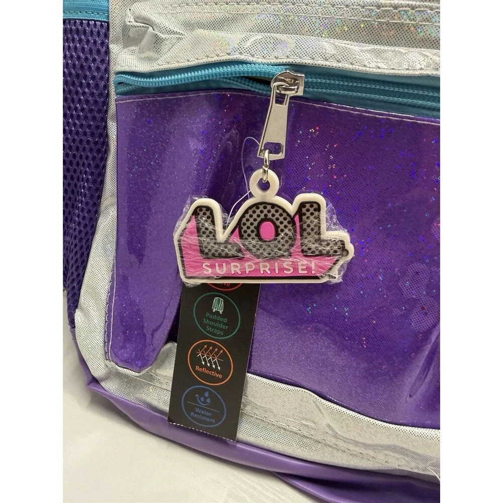 LOL Surprise Backpack 17” Book Bag Purple Shiny With Laptop Sleeve And Pockets